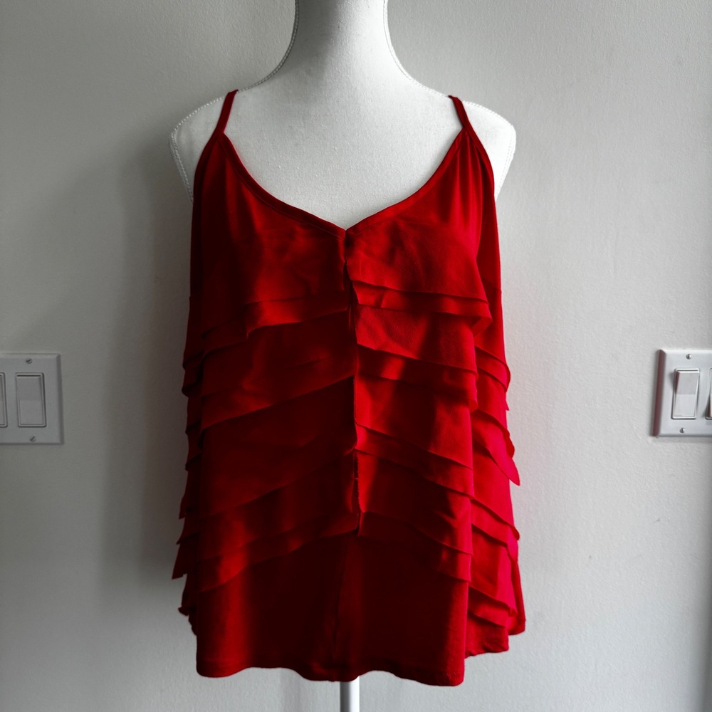 Old Navy Tiered Ruffle Front Cami Top Red Womens XL Spaghetti Strap Tank
